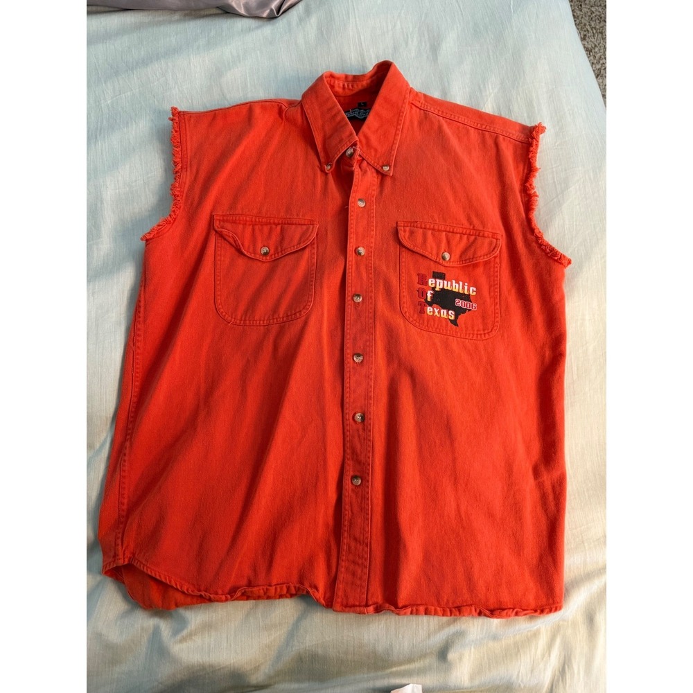 Republic‎ of Texas Austin TX 2006 Orange Sleeveless Button Up Shirt Mens XL